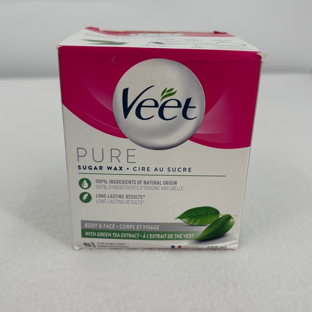 Veet Pure Sugar Wax Kit Body and Face with Green Tea Extract 250ml 12 Strips